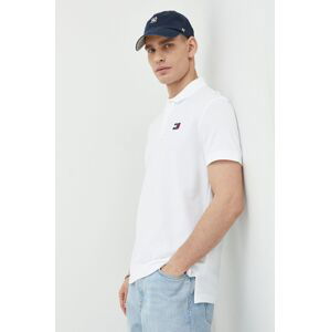 Bavlněné polo tričko Tommy Jeans bílá barva, s aplikací