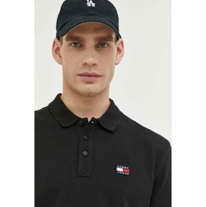 Bavlněné polo tričko Tommy Jeans černá barva, s aplikací