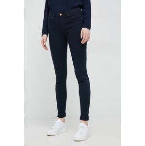 Kalhoty Tommy Hilfiger dámské, tmavomodrá barva, přiléhavé, medium waist