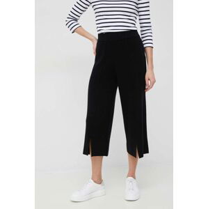 Vlněné kalhoty Dkny dámské, černá barva, široké, high waist