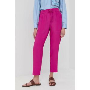 Kalhoty s hedvábím Marella růžová barva, jednoduché, high waist