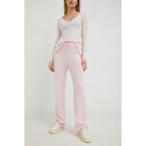 Kalhoty s příměsí vlny American Vintage dámské, růžová barva, jednoduché, high waist