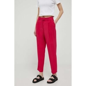 Kalhoty Sisley dámské, růžová barva, fason cargo, high waist