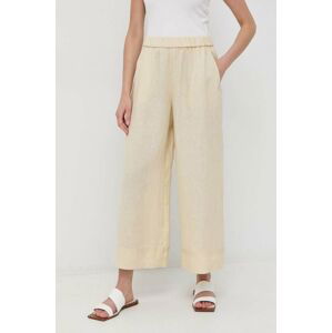 Plátěné kalhoty Max Mara Leisure béžová barva, široké, high waist