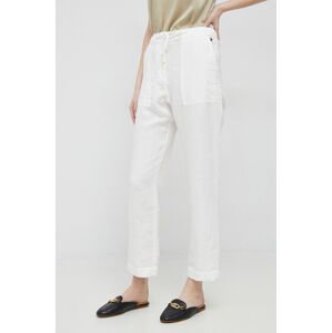 Plátěné kalhoty Tommy Hilfiger bílá barva, jednoduché, high waist