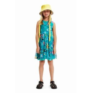 Dětské bavlněné šaty Desigual tyrkysová barva, mini