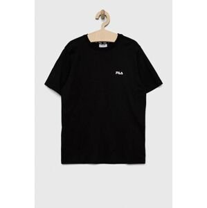 Dětské bavlněné tričko Fila černá barva, s potiskem