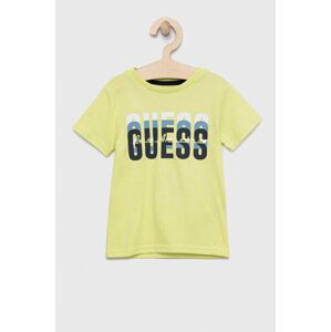 Dětské bavlněné tričko Guess zelená barva, s potiskem