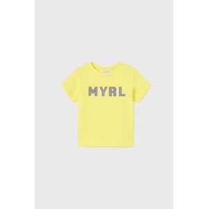 Dětské bavlněné tričko Mayoral žlutá barva, s potiskem