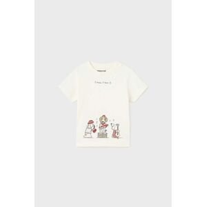 Bavlněné dětské tričko Mayoral bílá barva, s potiskem