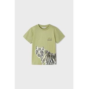 Dětské bavlněné tričko Mayoral zelená barva, s potiskem
