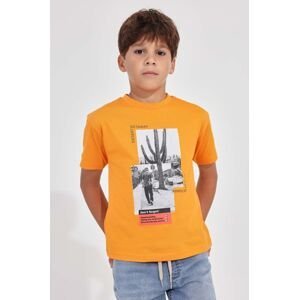 Dětské bavlněné tričko Mayoral oranžová barva, s potiskem