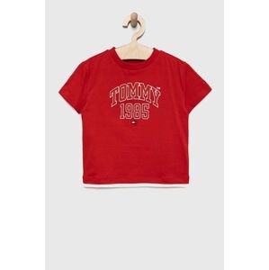 Dětské bavlněné tričko Tommy Hilfiger červená barva, s potiskem