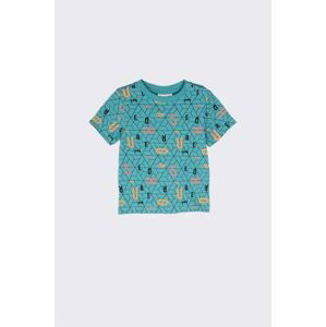 Dětské bavlněné tričko Coccodrillo tyrkysová barva, s potiskem