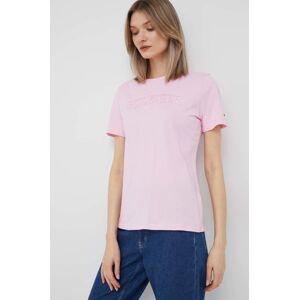 Bavlněné tričko Tommy Hilfiger růžová barva