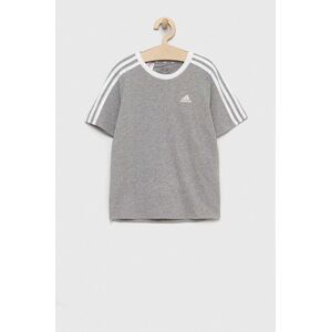 Dětské bavlněné tričko adidas G 3S BF šedá barva