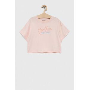 Dětské bavlněné tričko Pepe Jeans Non-denim růžová barva