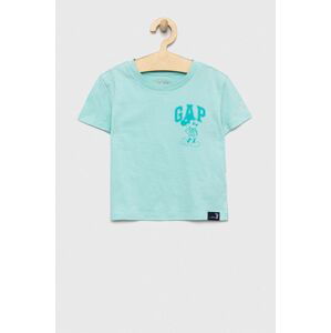 Dětské bavlněné tričko GAP x Disney tyrkysová barva