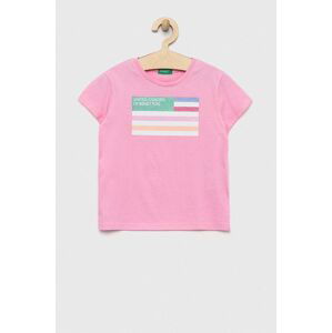 Dětské bavlněné tričko United Colors of Benetton růžová barva, s potiskem