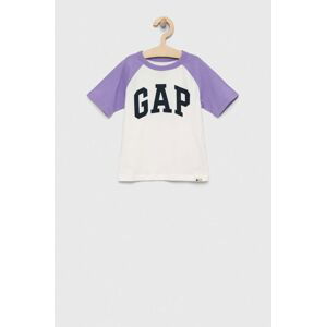 Dětské bavlněné tričko GAP fialová barva, s potiskem