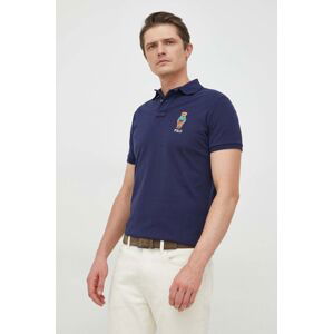 Bavlněné polo tričko Polo Ralph Lauren tmavomodrá barva, s aplikací