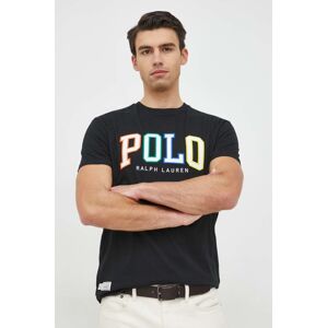 Bavlněné tričko Polo Ralph Lauren , černá barva, s aplikací