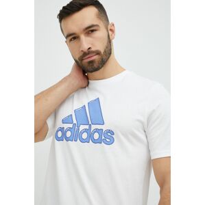 Bavlněné tričko adidas bílá barva, s potiskem