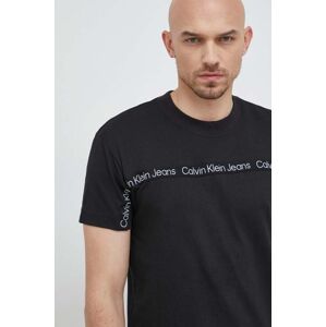 Bavlněné tričko Calvin Klein Jeans černá barva, s aplikací