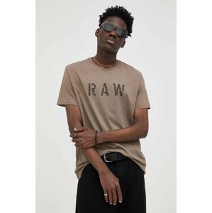 Bavlněné tričko G-Star Raw hnědá barva, s potiskem