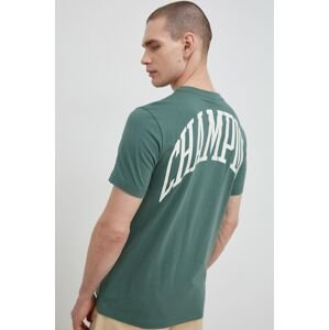 Bavlněné tričko Champion zelená barva, s potiskem