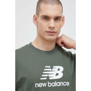 Bavlněné tričko New Balance zelená barva, MT31541DON-DON