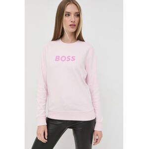 Bavlněná mikina BOSS dámská, růžová barva, s potiskem