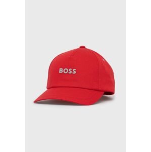 Bavlněná čepice BOSS Boss Casual červená barva, s aplikací