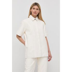 Kožená košile Herskind dámská, bílá barva, relaxed, s klasickým límcem