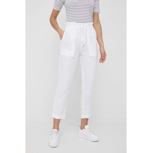 Plátěné kalhoty Lauren Ralph Lauren dámské, bílá barva, široké, high waist