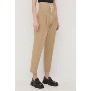 Bavlněné kalhoty Twinset dámské, béžová barva, střih chinos, high waist