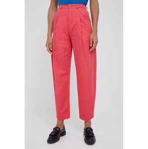 Bavlněné kalhoty Drykorn dámské, růžová barva, široké, high waist