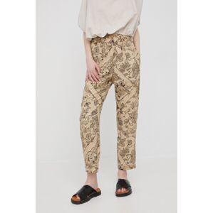 Kalhoty Sisley dámské, béžová barva, jednoduché, high waist