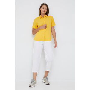 Plátěné kalhoty United Colors of Benetton dámské, bílá barva, jednoduché, high waist