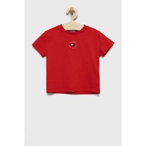 Dětské bavlněné tričko Tommy Hilfiger červená barva, hladký