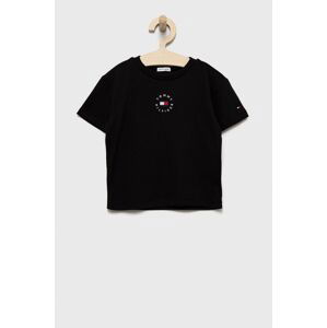 Dětské bavlněné tričko Tommy Hilfiger černá barva, hladký