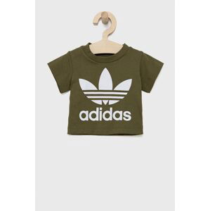 Dětské bavlněné tričko adidas Originals HE2191 zelená barva, s potiskem