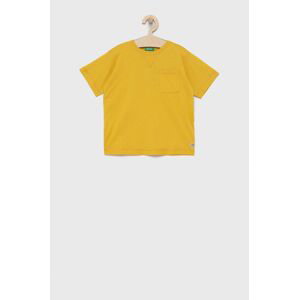Dětské bavlněné tričko United Colors of Benetton žlutá barva, hladký