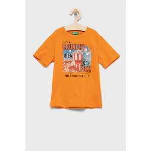 Dětské bavlněné tričko United Colors of Benetton oranžová barva, s potiskem
