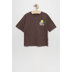 Dětské bavlněné tričko GAP hnědá barva, s potiskem
