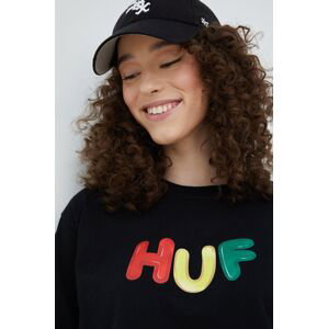 Bavlněné tričko HUF černá barva