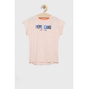 Dětské bavlněné tričko Pepe Jeans růžová barva