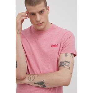 Bavlněné tričko Superdry růžová barva, hladké