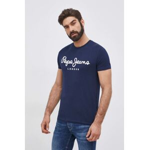 Tričko Pepe Jeans Original Stretch pánské, tmavomodrá barva, s potiskem