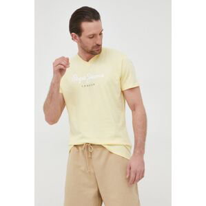 Bavlněné tričko Pepe Jeans Eggo V N žlutá barva, s potiskem